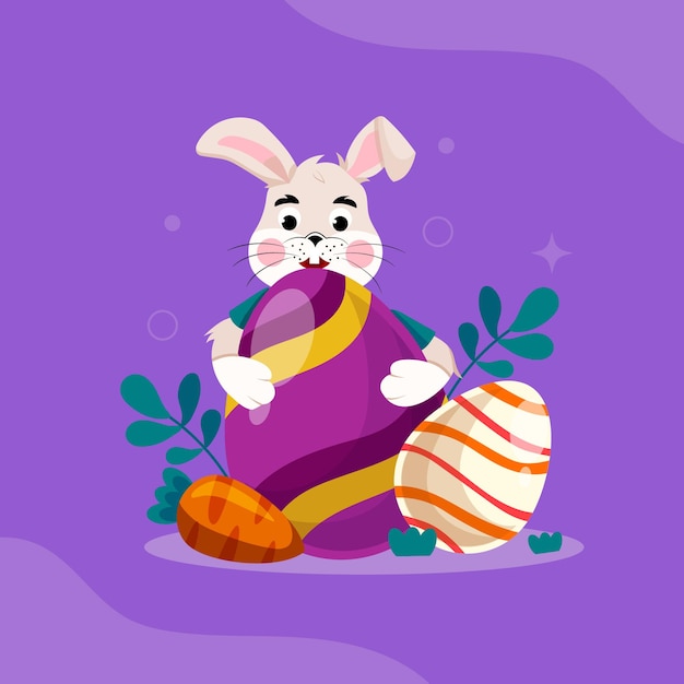 Easter bunny hugging eggs vector illustration