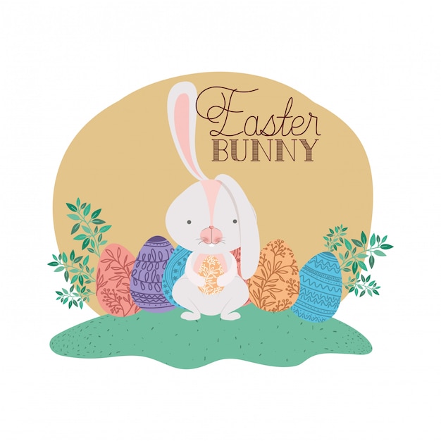 Easter bunny label with egg isolated icon