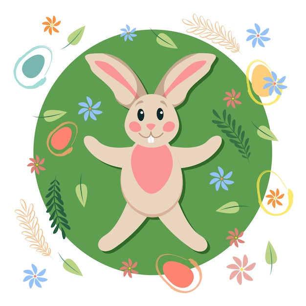 Easter bunny lies on the grass Decor elements Vector drawing