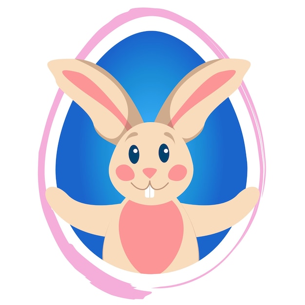 Easter bunny looks out from a blue egg Vector drawing