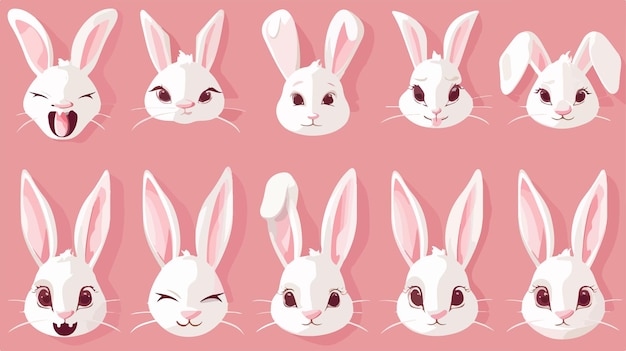 Vector easter bunny rabbit face with different expressions