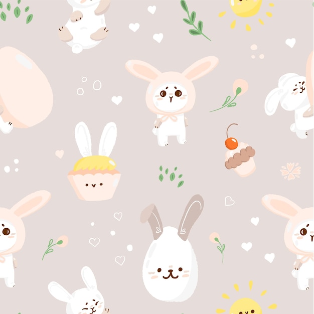 easter bunny seamless pattern spring holiday egg hunt icon cartoon doodle vector illustration textur