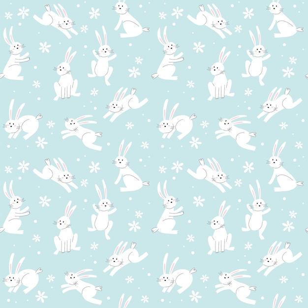 Easter bunny trendy pattern Minimalist holiday characters cute stylized rabbits