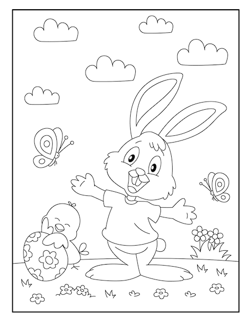 Easter bunny with beautiful background coloring pages