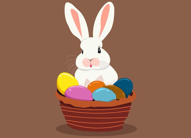 Easter Bunny with colorful eggs vector illustration festival illustration