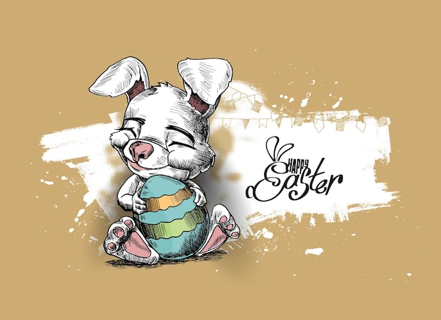 Easter bunny with Easter Eggs Greeting card Poster Design