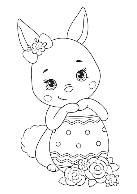 Easter Bunny with egg Coloring Page