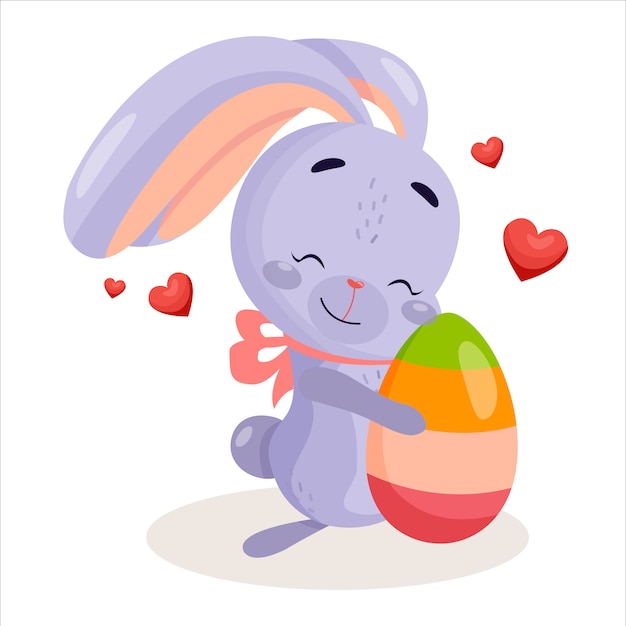 Easter bunny with egg and hearts