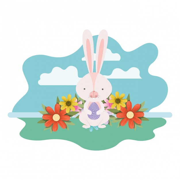 Easter bunny with landscape isolated icon