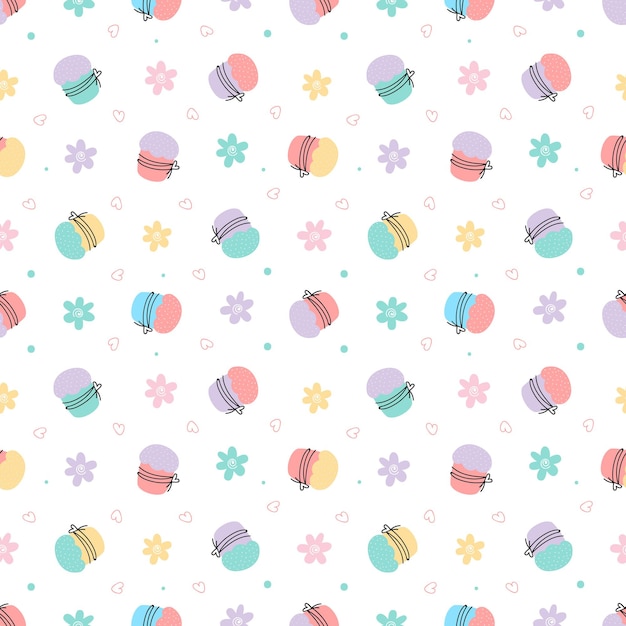 Easter cake seamless pattern. Vector illustration in flat cartoon style. Design for Easter, textiles, wrapping paper