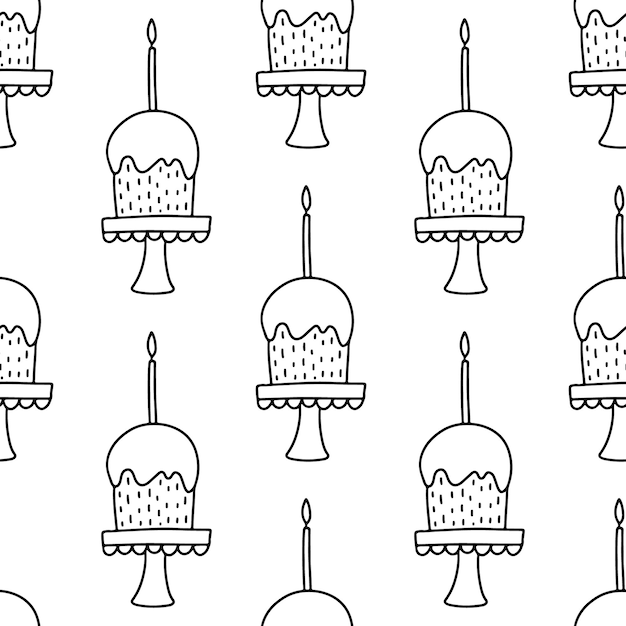 Easter cake with candle doodle seamless pattern