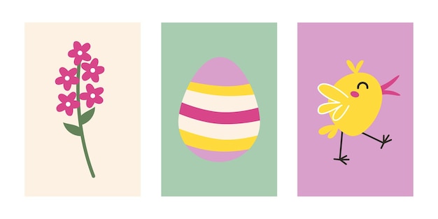 Easter card set Cute chicken spring flower easter egg Posters strikers print design elements