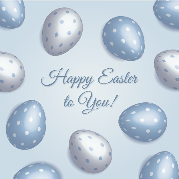 Easter Card with Blue and White Dotted Eggs