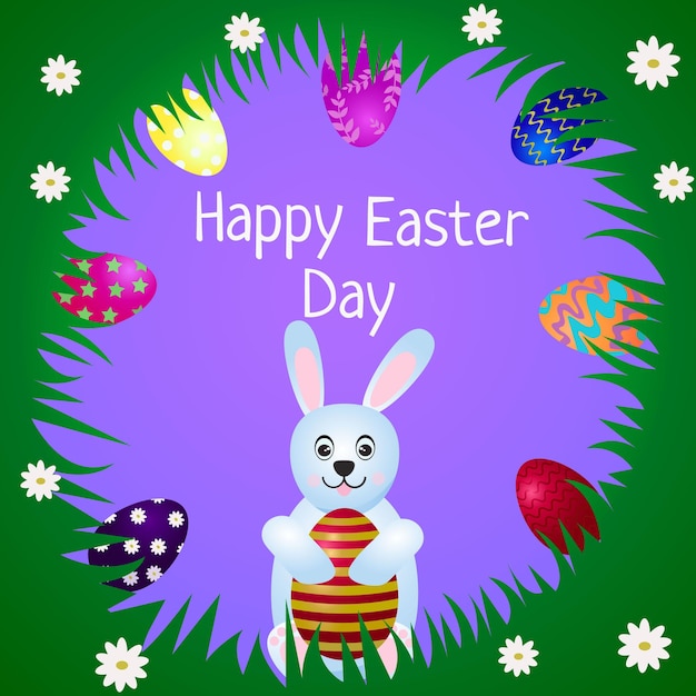 Easter card with a rabbit and colorful eggs