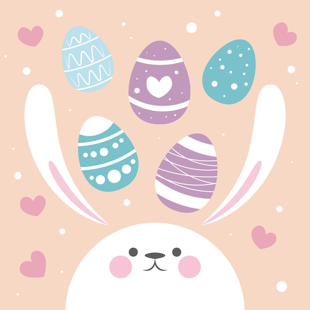 Easter card with rabbit and eggs Illustration