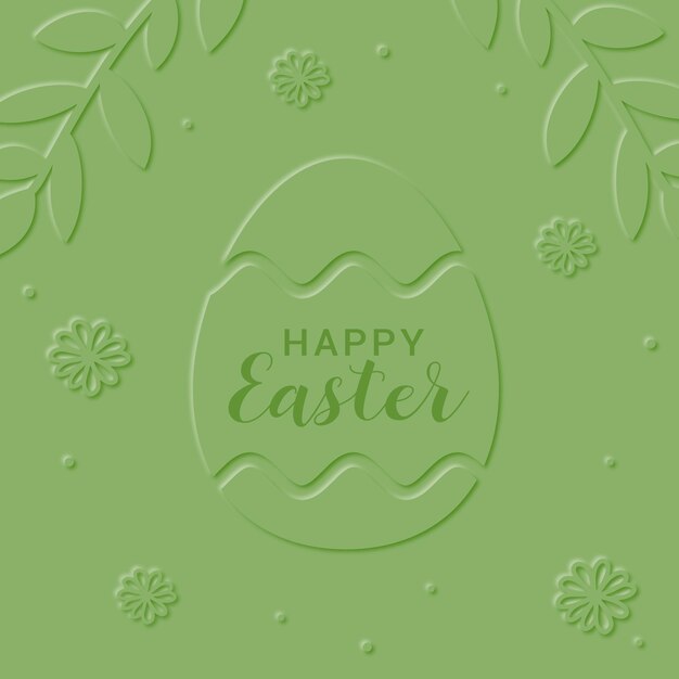 Easter card with spring elements and Easter egg on green background