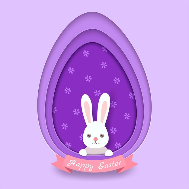 Easter card with white bunny and paper cut of eggs