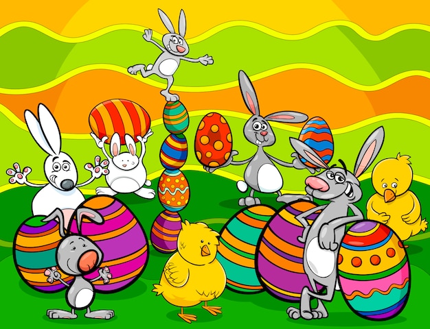 easter characters group cartoon