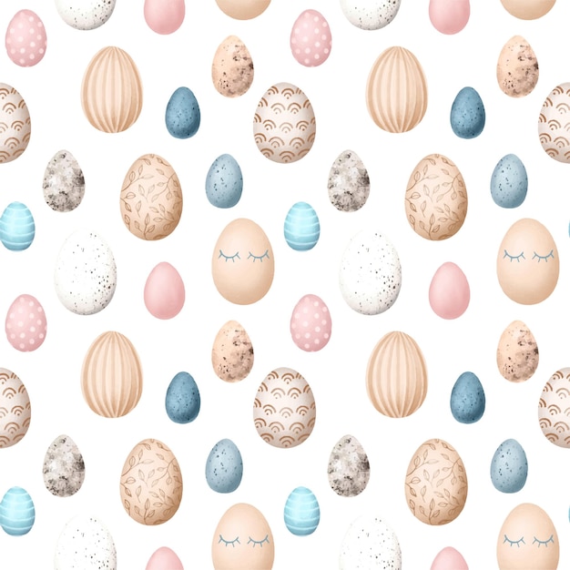 Easter colored eggs seamless pattern hand drawn illustration on white background