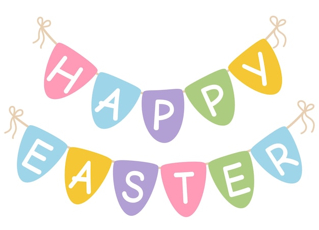 Easter colorful garland with inscription Happy Easter Cartoon style for Easter holiday