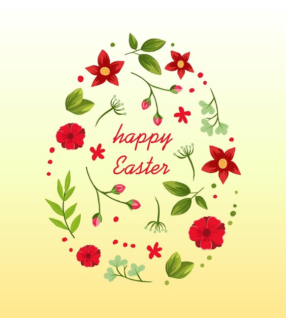 Vector easter composition of leaves and flowers