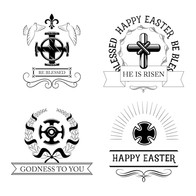 Easter cross symbol set with religious crucifix