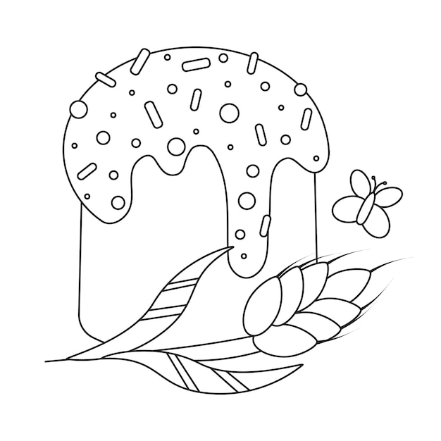 Easter cupcake with sweet sprinkles Line art Vector illustration