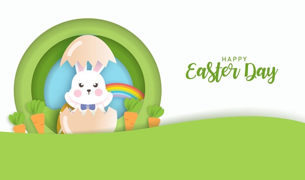 Easter day background with cute rabbits and easter eggs