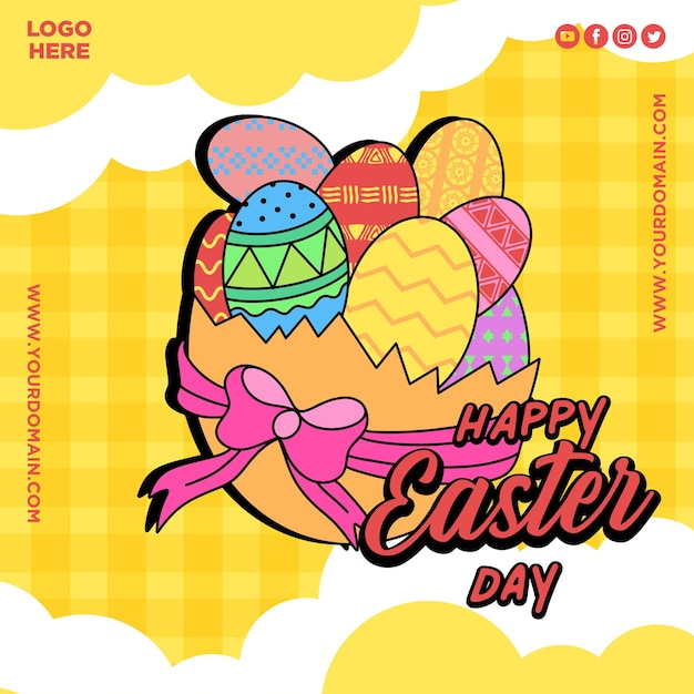 Easter day egg gift illustration with yellow background