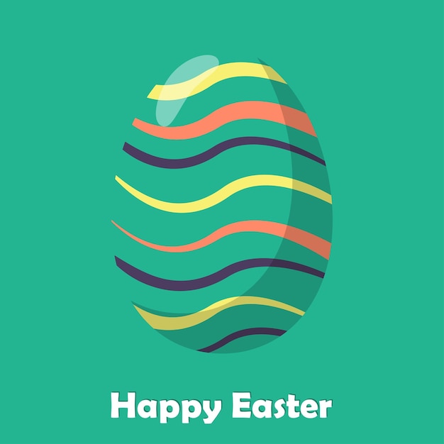 Easter egg decorated with simple wavy lines easter card template Vector illustration in flat style