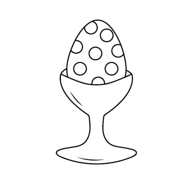 Easter egg in egg holder Cute doodle decorative egg Vector linear illustration