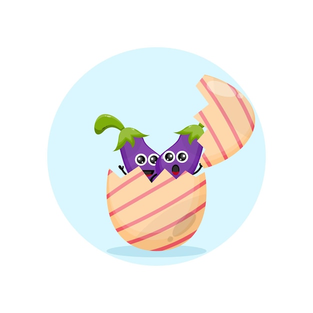 Easter egg eggplant mascot character logo