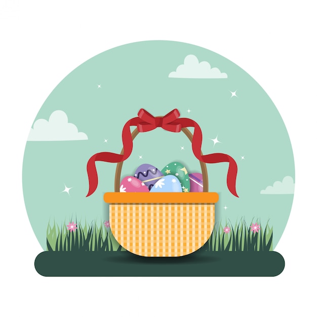 Easter Egg illustration with eggs in basket