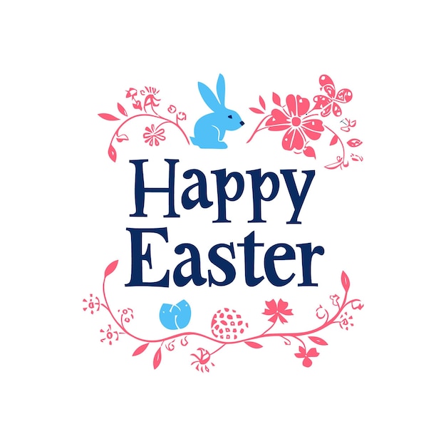 Easter egg and rabbit with text Happy Easter Vector illustration design