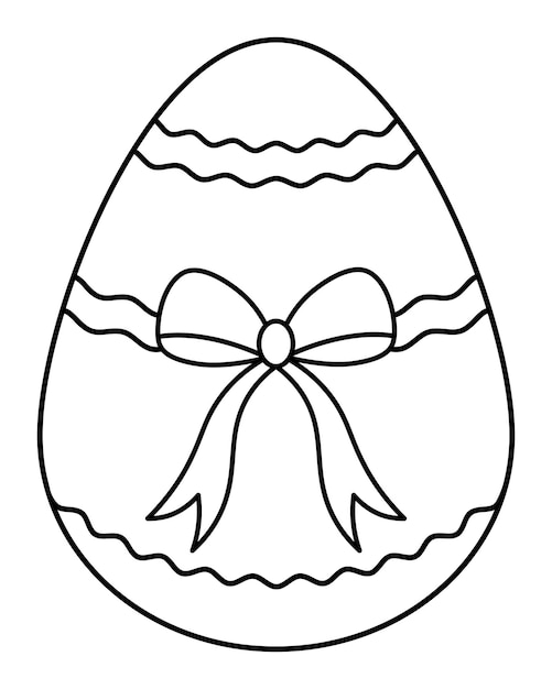 Easter Egg Sketch The souvenir is decorated with a bow and wavy ornament Doodle style