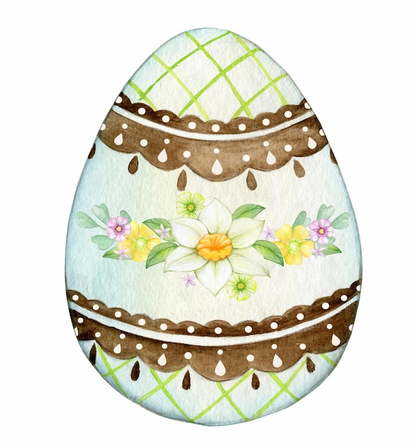 Easter egg spring flowers Watercolor drawing cartoon style on an isolated background