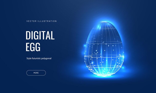 Vector easter egg in tech futuristic style greeting card with abstract 3d egg with circuit board texture glowing digital vector illustration