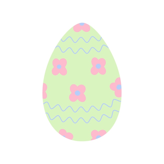 Easter egg in trendy green with abstract pattern of wavy lines and flowers Happy Easter Holiday