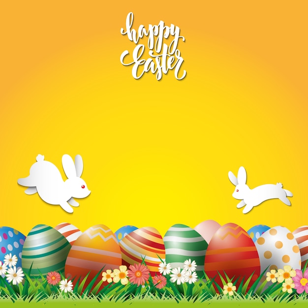 Easter Eggs Background with bunnies