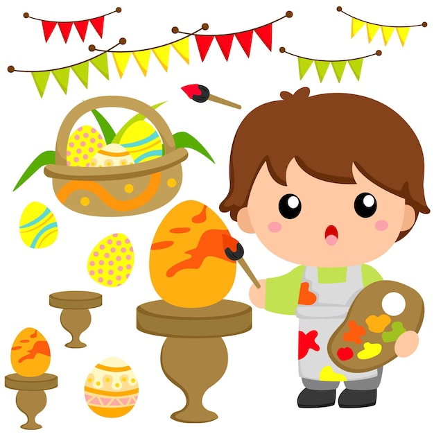 Easter Eggs Clipart Kids Celebrate Holiday Vector