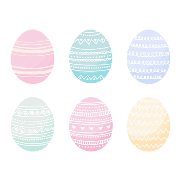 Easter eggs composition hand drawn on white background Eggs set with ornaments