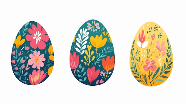 Easter Eggs Decorated with Flowers Plants Cross Spring Holiday Celebration Concept