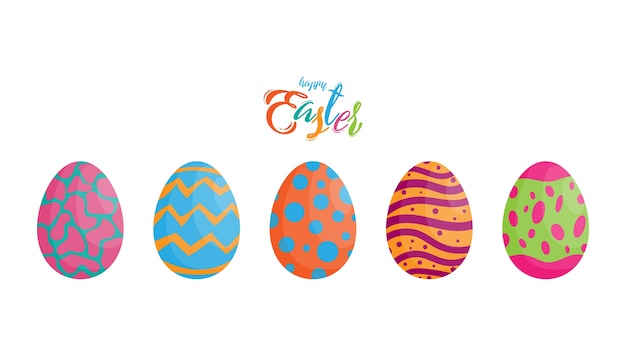 Easter eggs different texture with colorful happy easter text