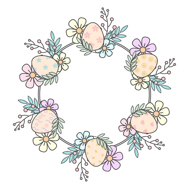 easter eggs and flowers circle frame