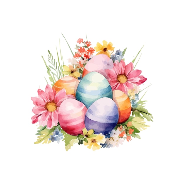 Easter eggs and flowers watercolor Vector image