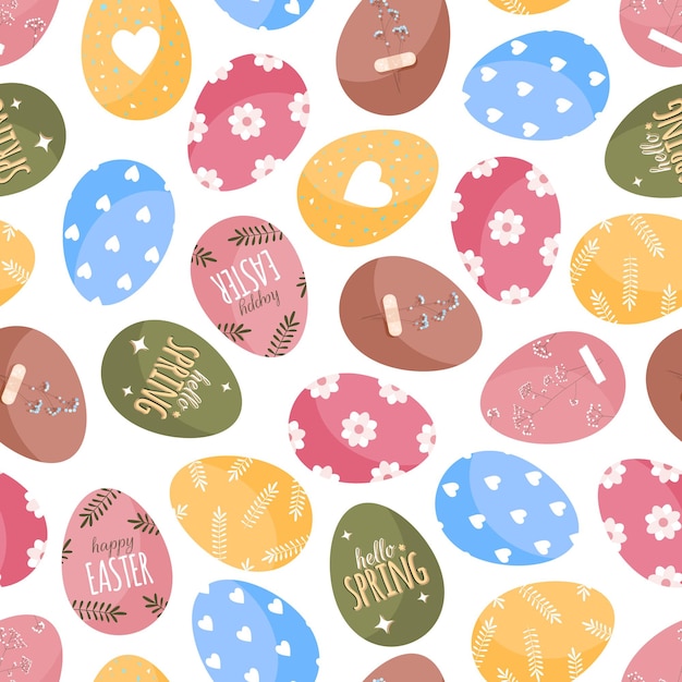 Easter eggs pattern in cartoon flat style on a white background