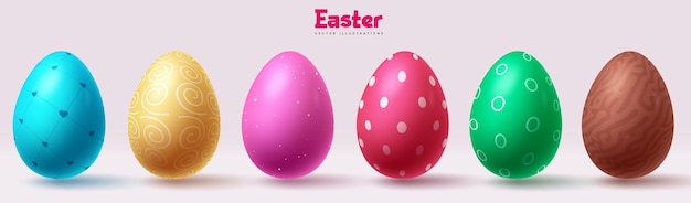 Easter eggs printed vector set design Easter egg colorful collection with pattern and print