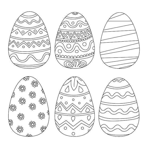 Easter eggs set doodle style. Happy easter hand drawn isolated on white background.