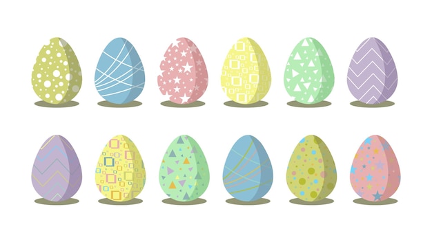 Easter eggs set with different textures, patterns, and colors. Spring holiday.