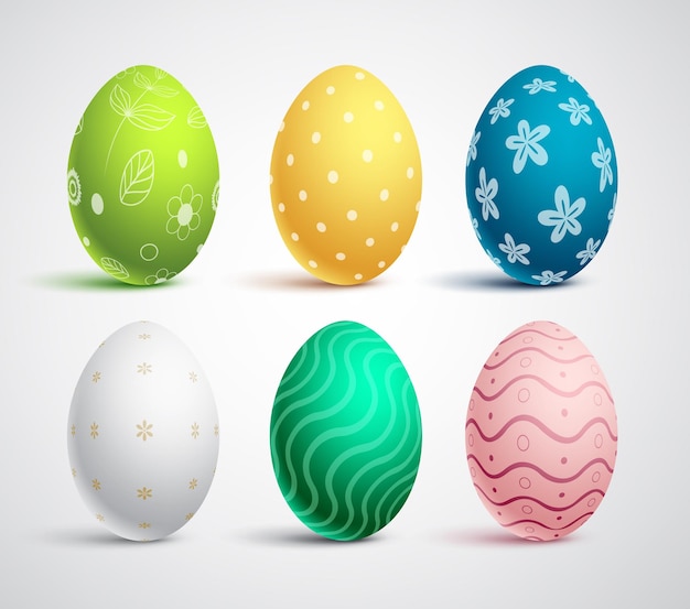 Easter eggs vector set with colors and patterns Colorful eggs isolated in white background